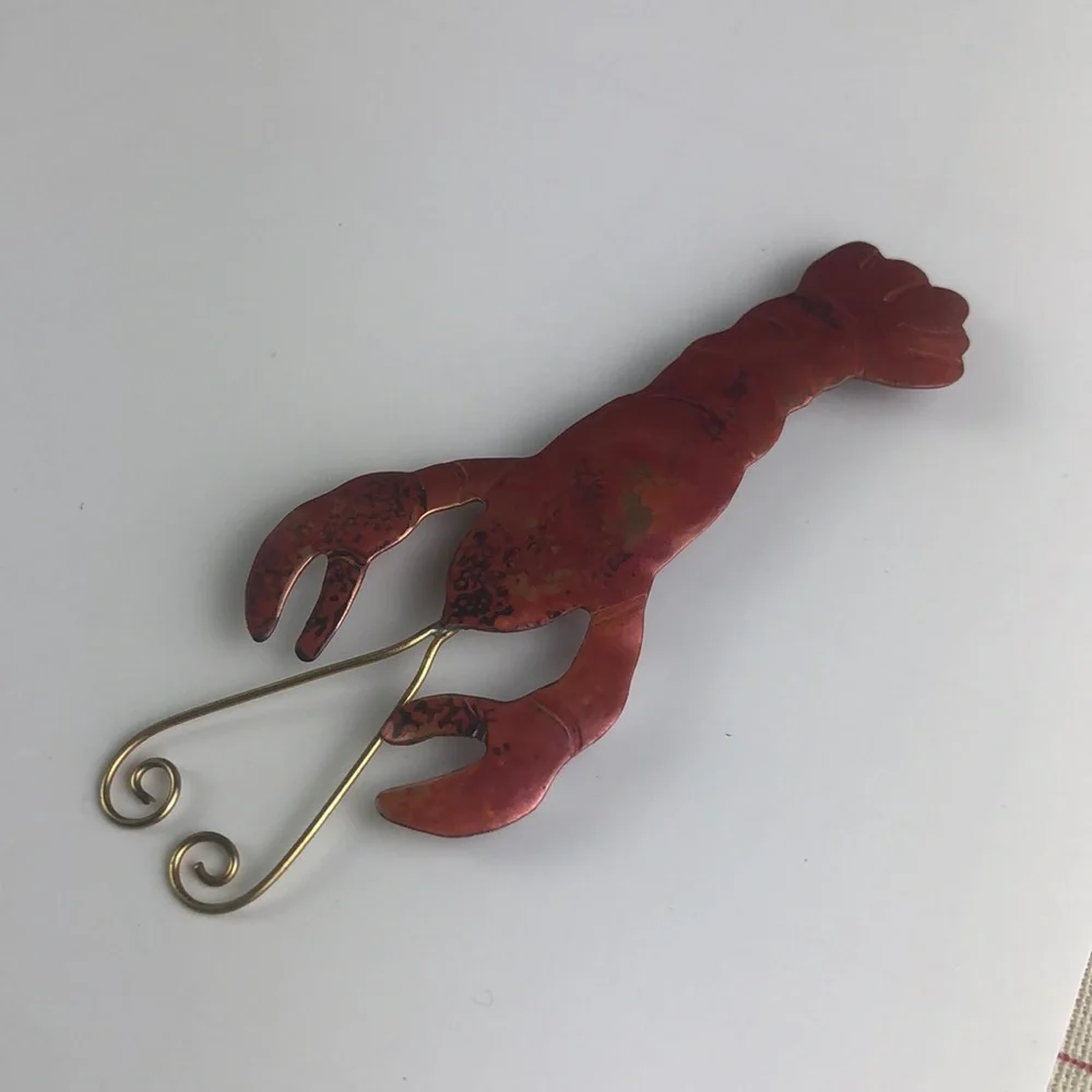 Sea Creature Maine Metal Art Lobster Pin Red Patina